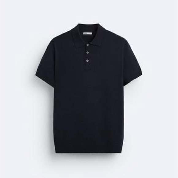 ZARA MENS NAVY BLUE KNIT POLO SIZE M - Picture 1 of 4